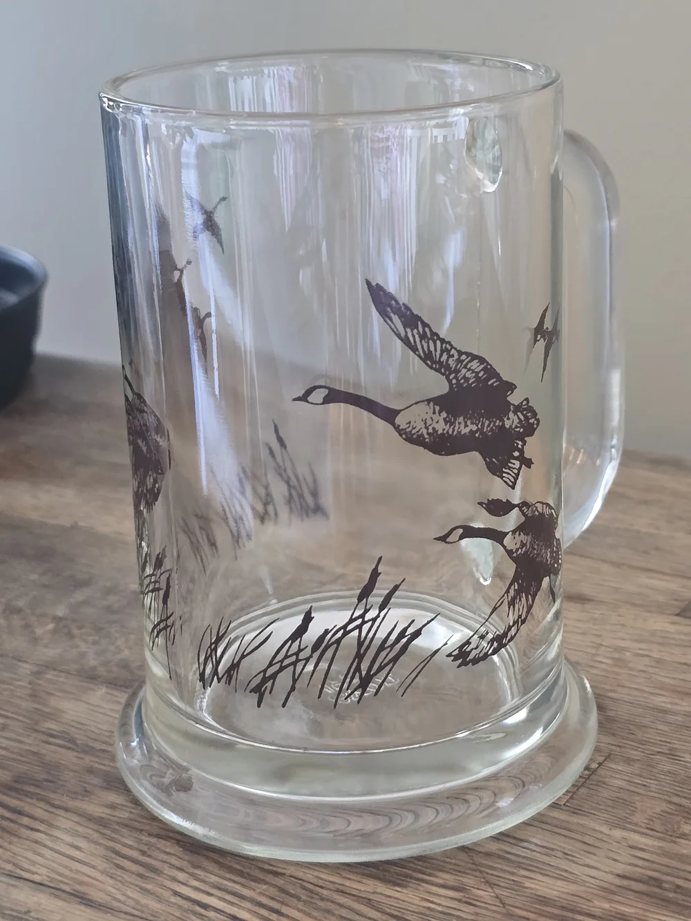 Avon Clear Glass Beer Mug with Flying Duck Print